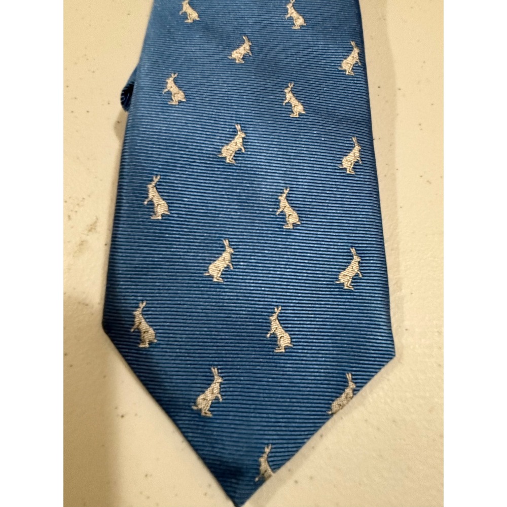 Beau Ties Ltd Mens Blue Silk Rabbit Hare Animal Print Necktie Made in USA